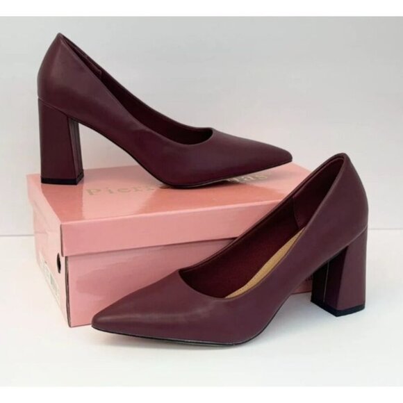PIERRE DUMAS / Lover-1 / Burgundy  / Block Heel / Pointed / Toe Pumps - Picture 9 of 10